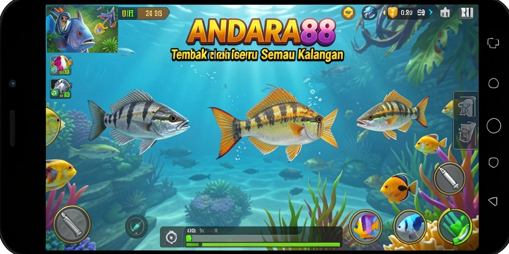 Gameplay seru dari ANDARA88 dengan ikan berwarna-warni.