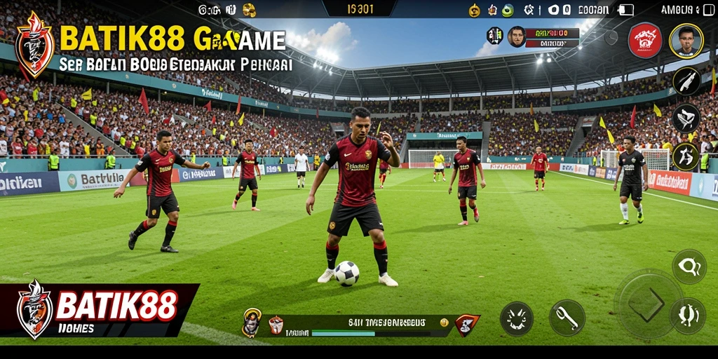 Tampilan gameplay menegangkan di BATIK88 dengan aksi sepak bola seru.