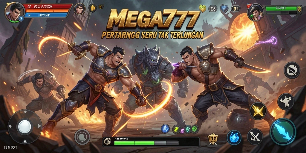 Gameplay mendebarkan yang menunjukkan pertarungan epik di arena.