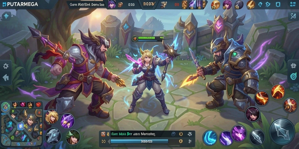 Tampilan gameplay seru PUTARMEGA dengan aksi MOBA intens.