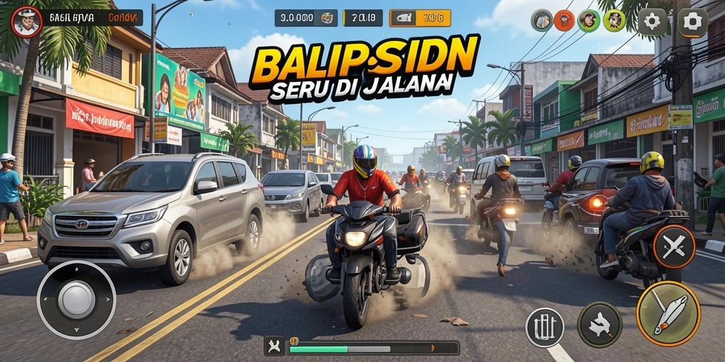 Screenshot gameplay SVIPSIDN yang menunjukkan aksi balapan seru di jalanan.