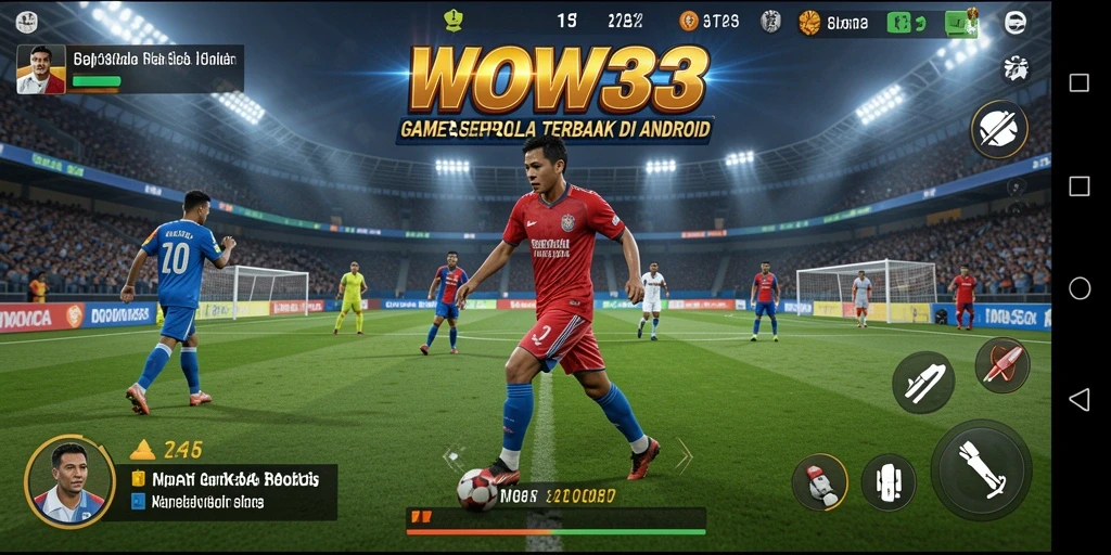 Screenshot gameplay WOW33 dengan aksi sepak bola yang mendebarkan.